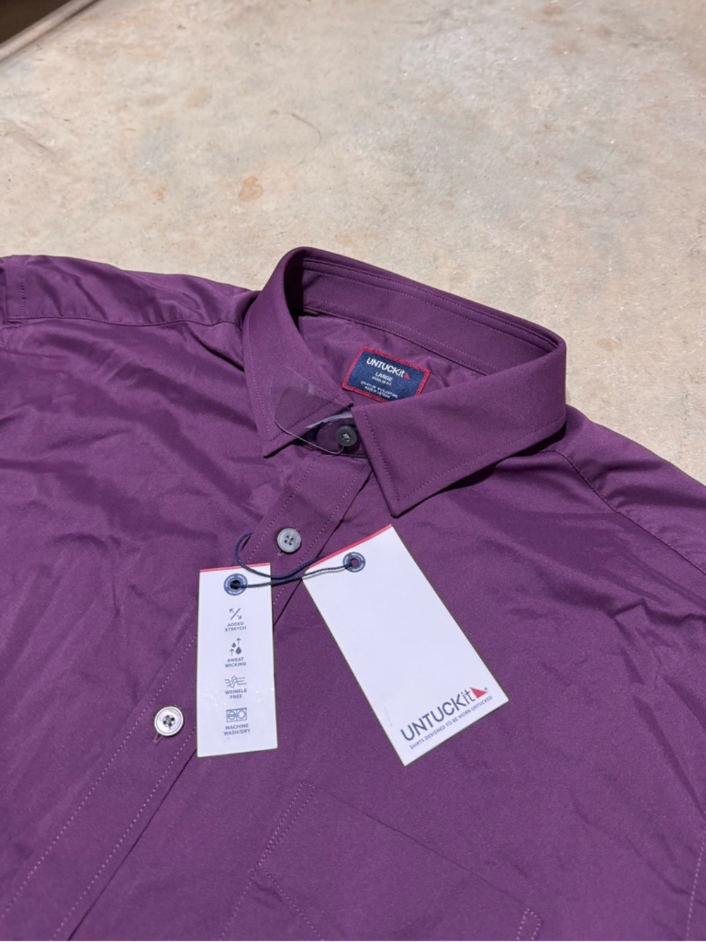 NEW UNTUCKit Gironde Shirt Mens L Button Up Performance Slim Fit Stretch Wine